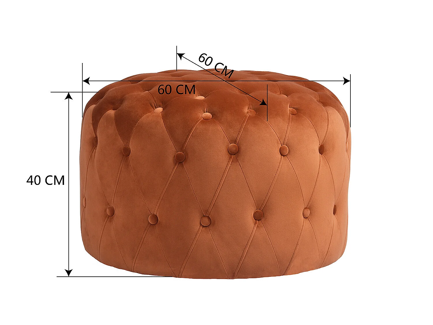 URBAN MEUBLE Pouf rond rembourré en tissu, pouf capitonné en velours, couleur marron,60*60*40CM