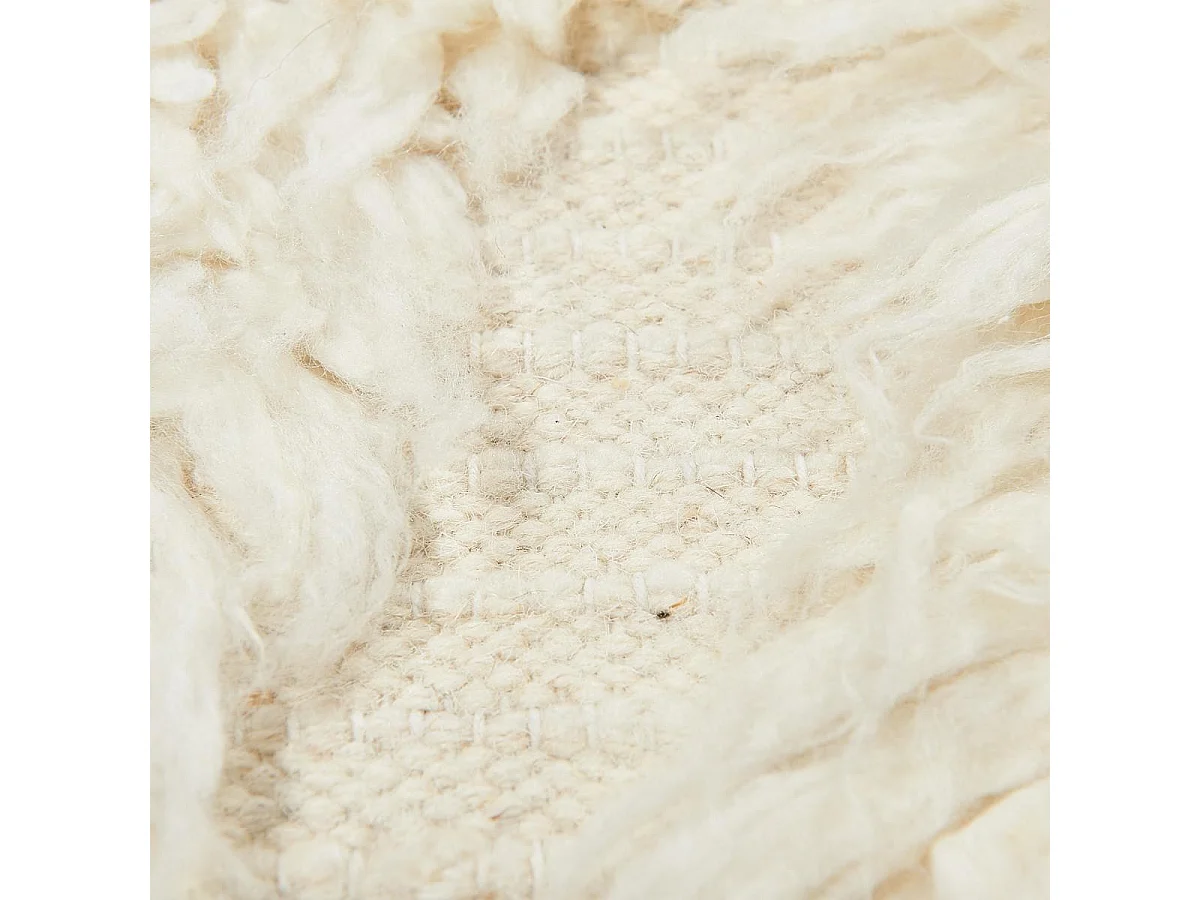 Tapis shaggy 120x170 rectangle fait main crème en laine motif uni FLOKATA