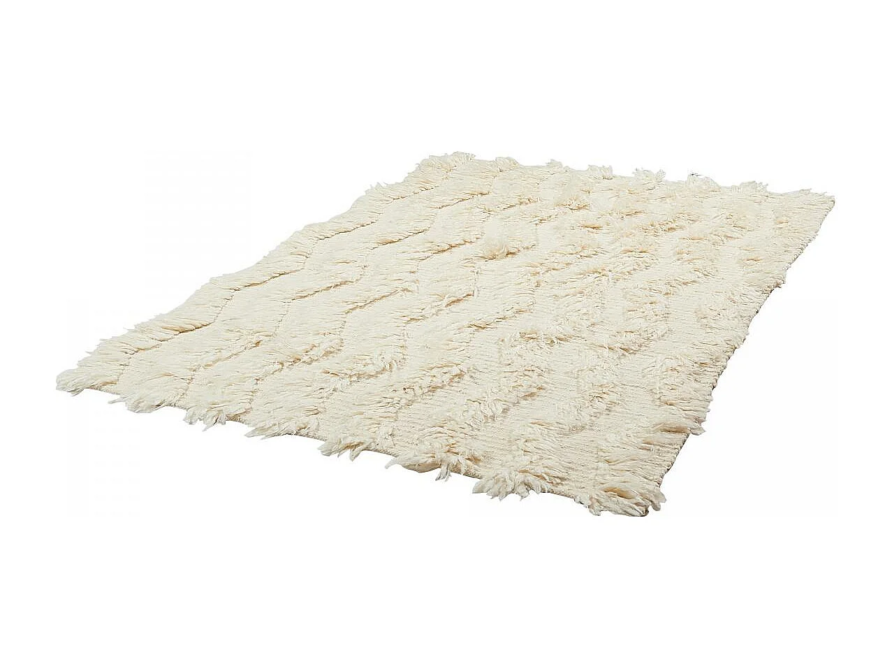 Tapis shaggy 120x170 rectangle fait main crème en laine motif uni FLOKATA