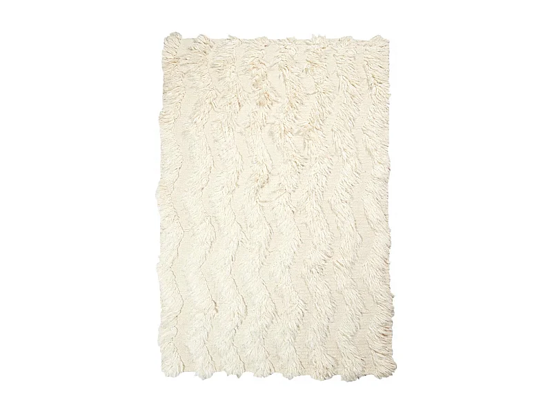 Tapis shaggy 120x170 rectangle fait main crème en laine motif uni FLOKATA