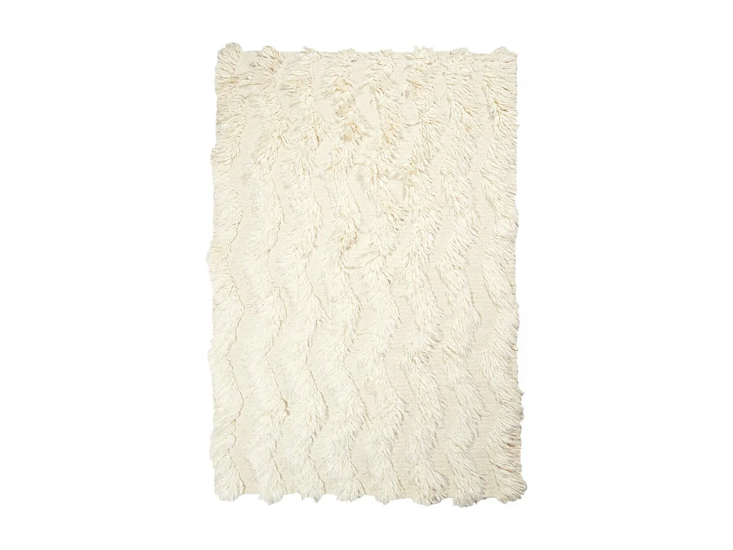 Tapis shaggy 160x230 rectangle fait main crème en laine motif uni FLOKATA