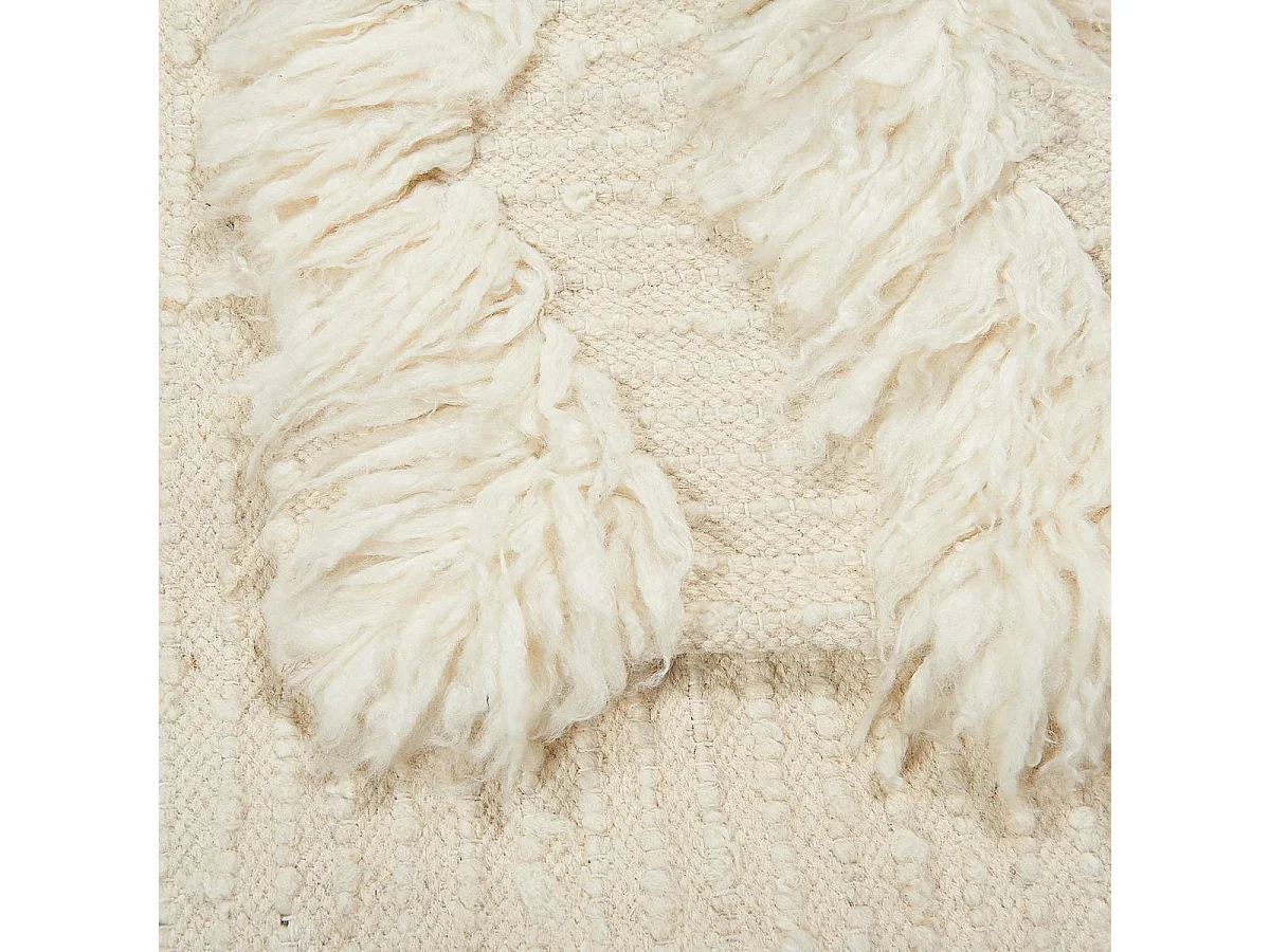 Tapis shaggy 160x230 rectangle fait main crème en laine motif uni FLOKATA