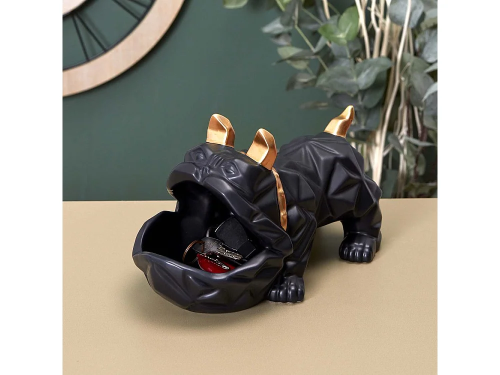 Sculpture Ceramique Bulldog Noir Vide Poche Noir, Blanc, Gris