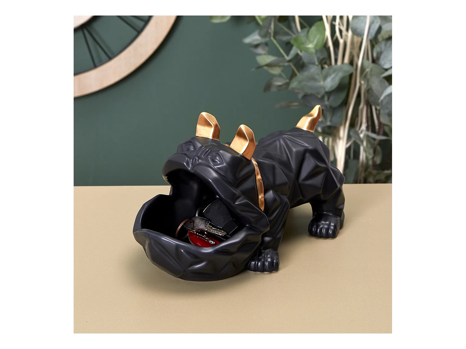 Sculpture Ceramique Bulldog Noir Vide Poche Noir, Blanc, Gris