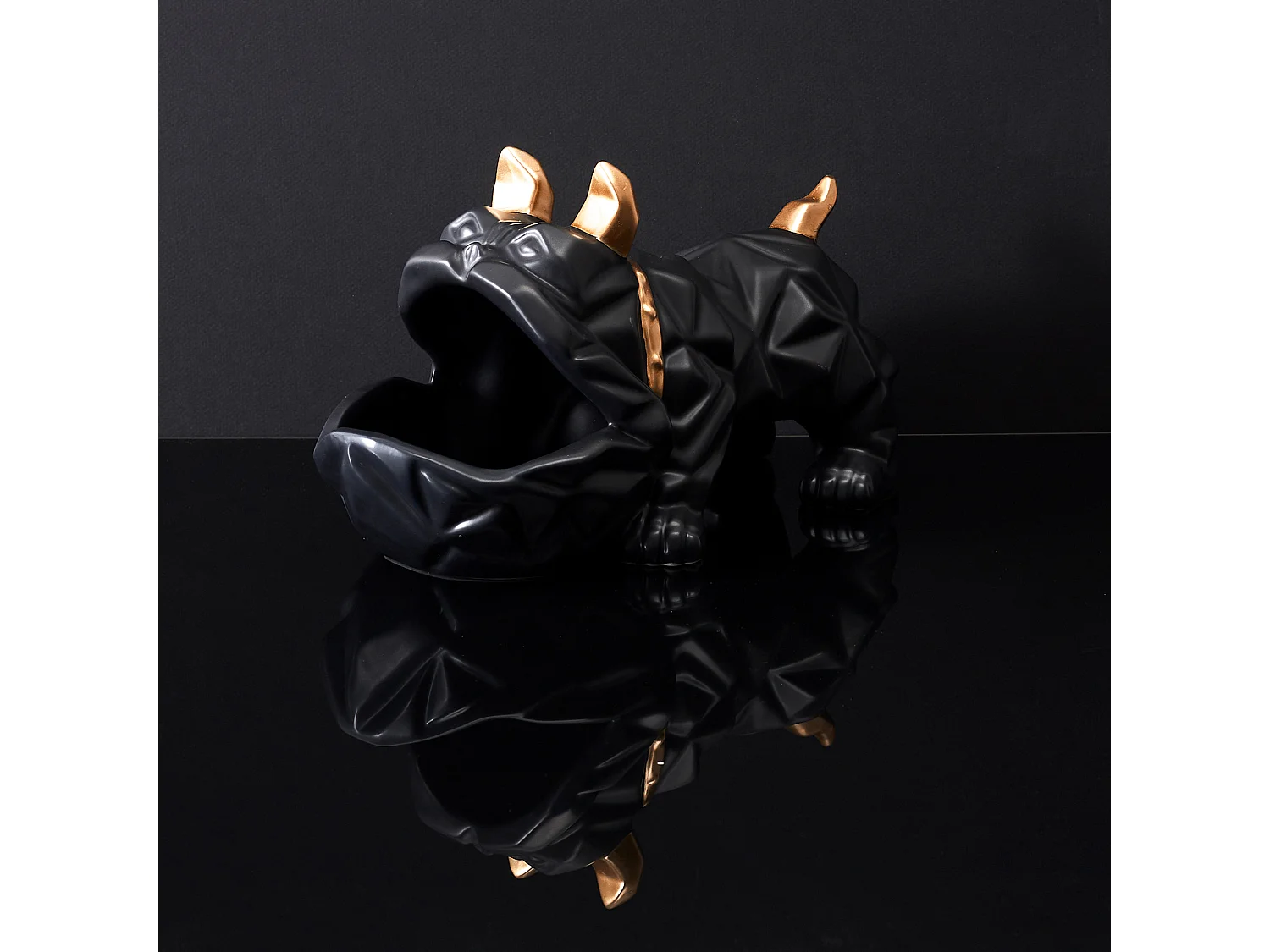 Sculpture Ceramique Bulldog Noir Vide Poche Noir, Blanc, Gris