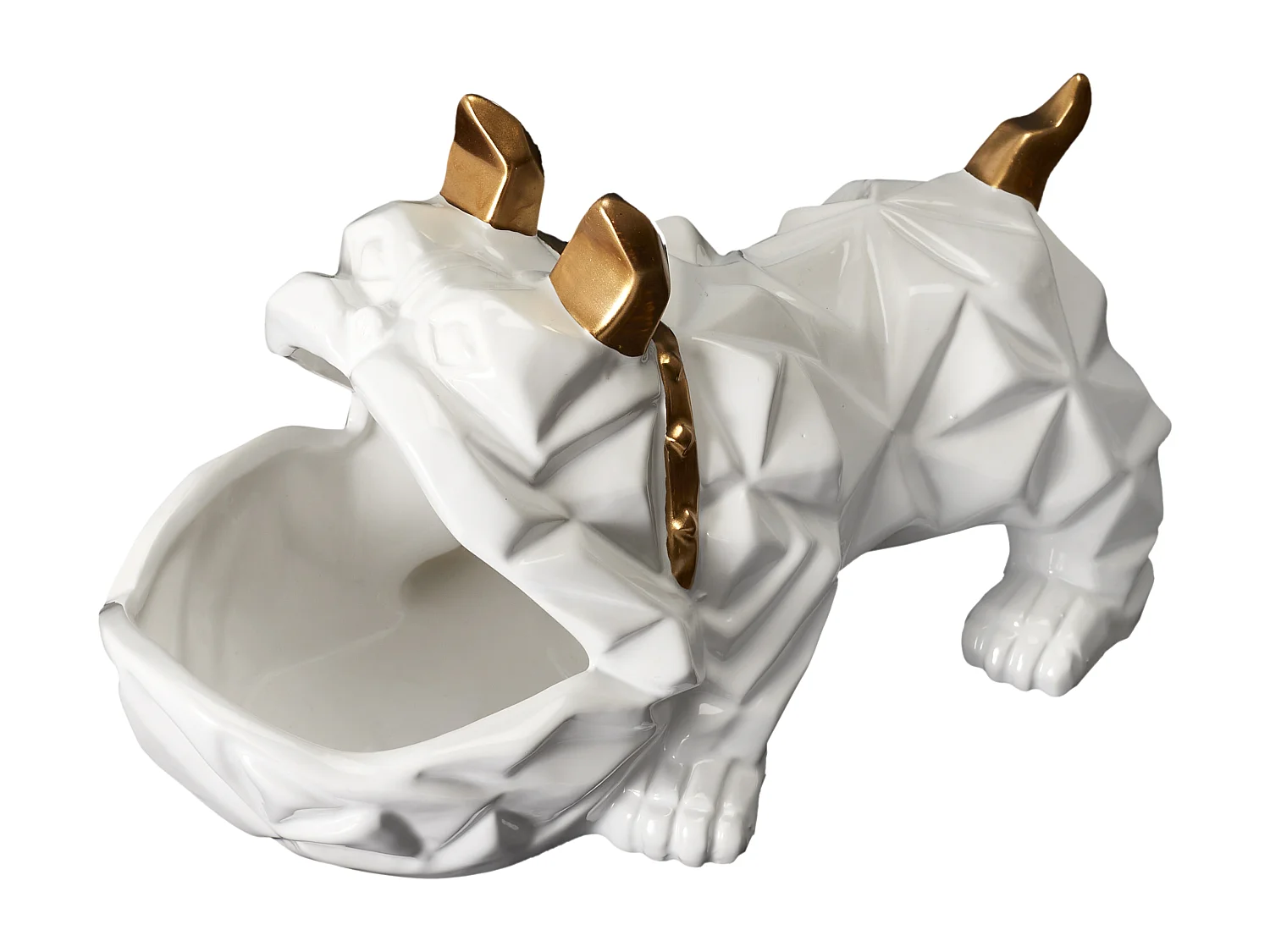 Sculpture Ceramique Bulldog Noir Vide Poche Noir, Blanc, Gris