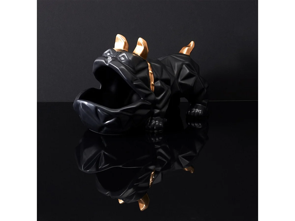 Sculpture Ceramique Bulldog Noir Vide Poche Noir, Blanc, Gris