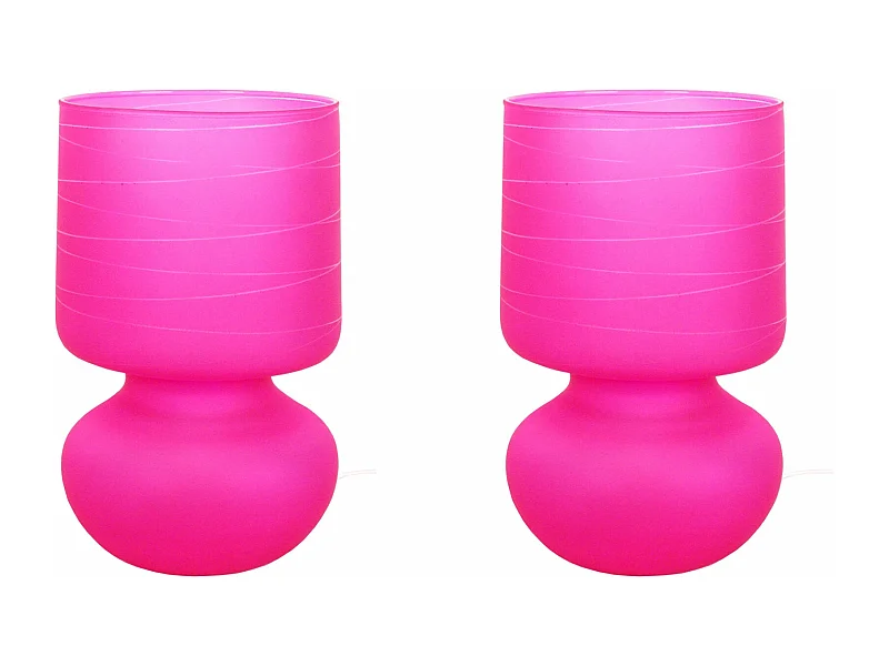 Pair de Lampes de chevet champignon verre  satiné,rose 24 cm.