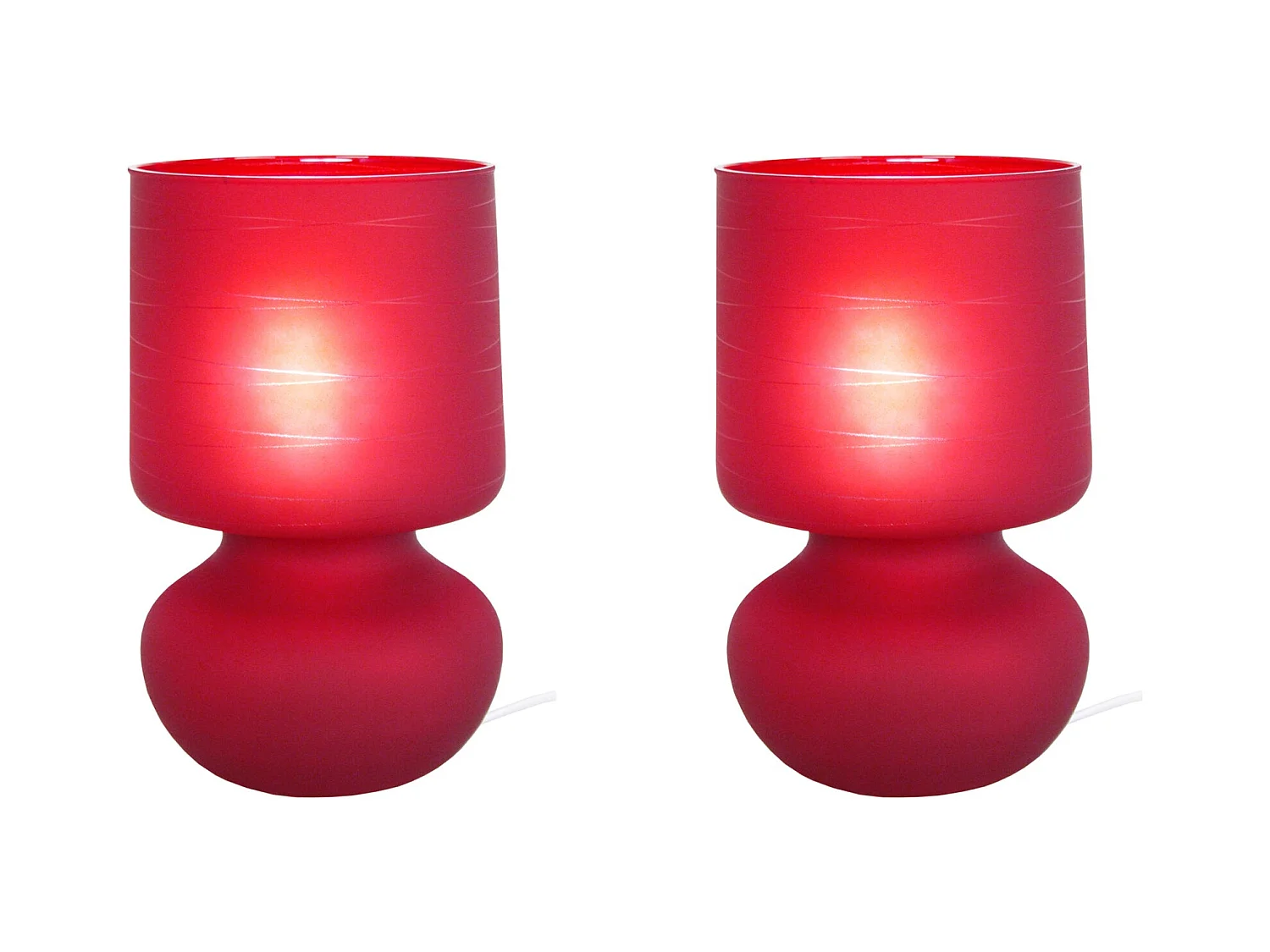 Pair de Lampes de chevet champignon verre  satiné,rouge 24 cm.