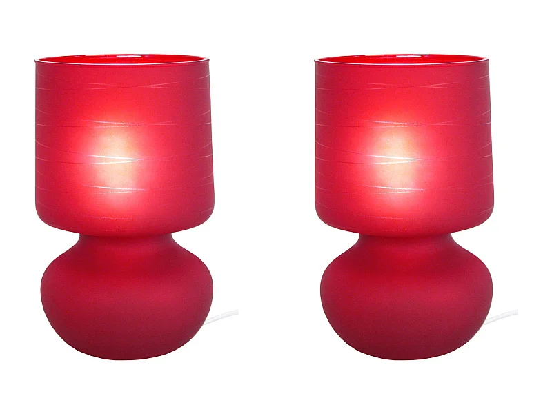 Pair de Lampes de chevet champignon verre  satiné,rouge 24 cm.