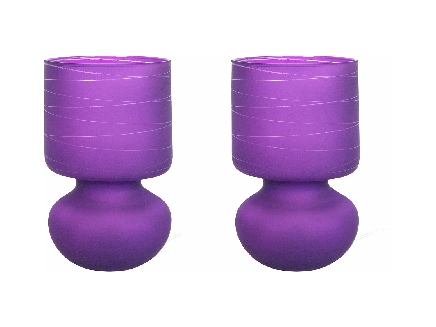 Pair de Lampes de chevet champignon verre  satiné,violet 24 cm.