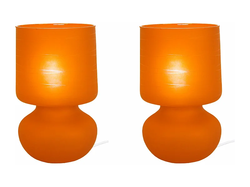 Pair de Lampes de chevet champignon verre  satiné,orange 24 cm.