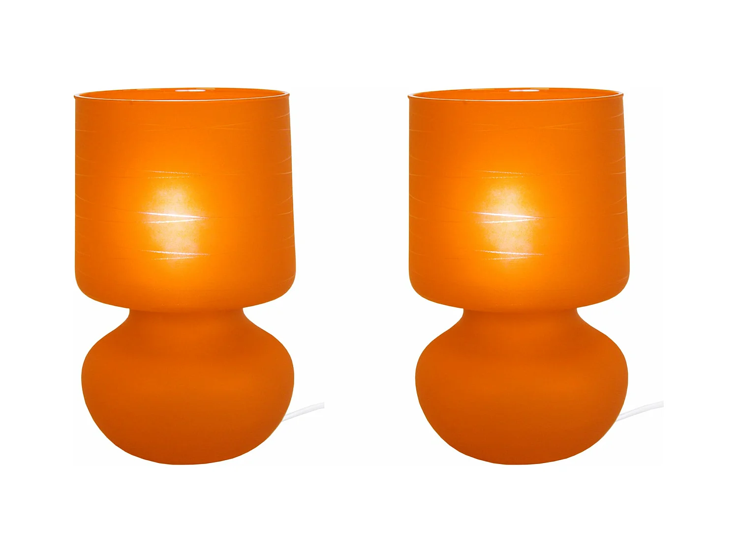 Pair de Lampes de chevet champignon verre  satiné,orange 24 cm.