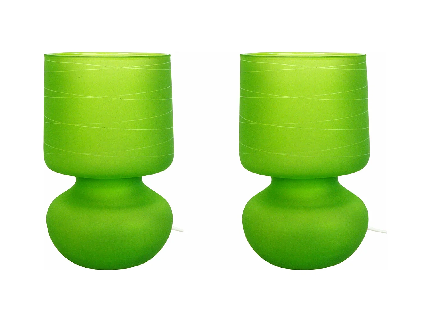 Pair de Lampes de chevet champignon verre  satiné,vert 24 cm.