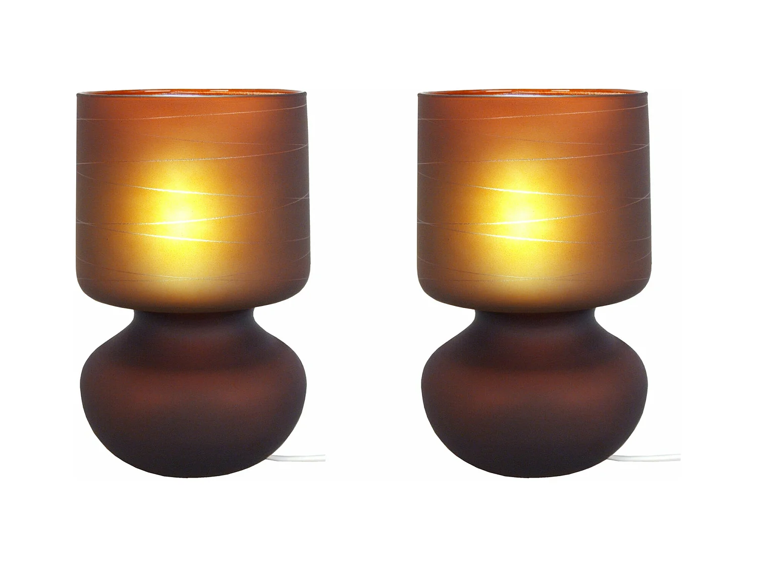 Pair de Lampes de chevet champignon verre  satiné,marron 24 cm.