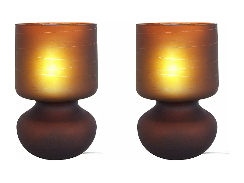 Pair de Lampes de chevet champignon verre  satiné,marron 24 cm.