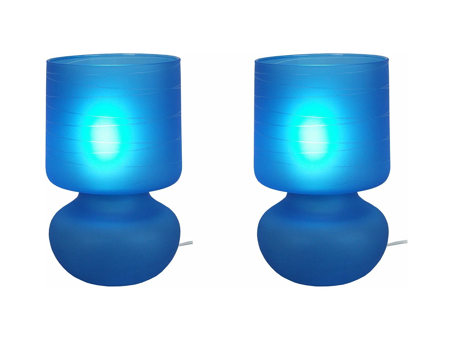Pair de Lampes de chevet champignon verre  satiné,bleu 24 cm.