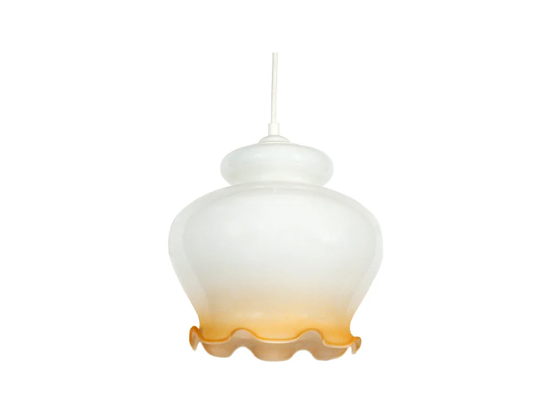 Suspension verre cloche opal ambre 80 cm.