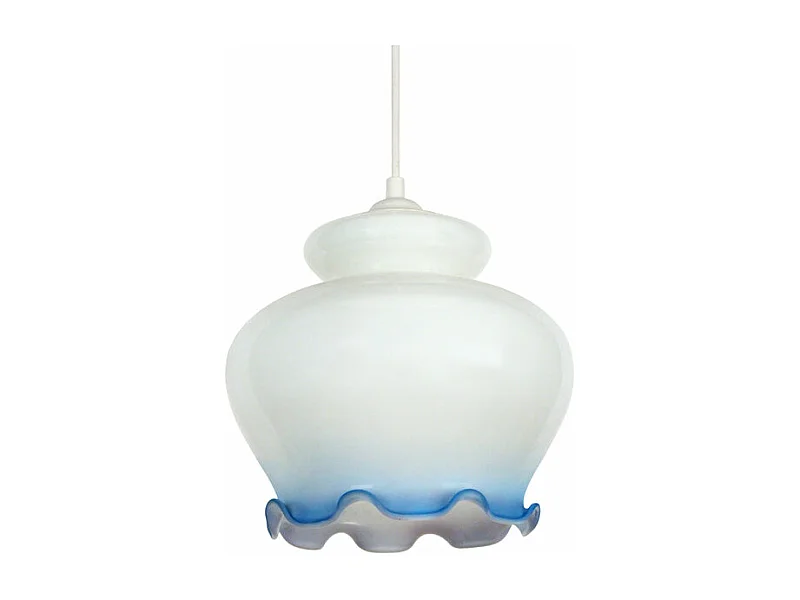Suspension verre cloche opal bleu 80 cm.