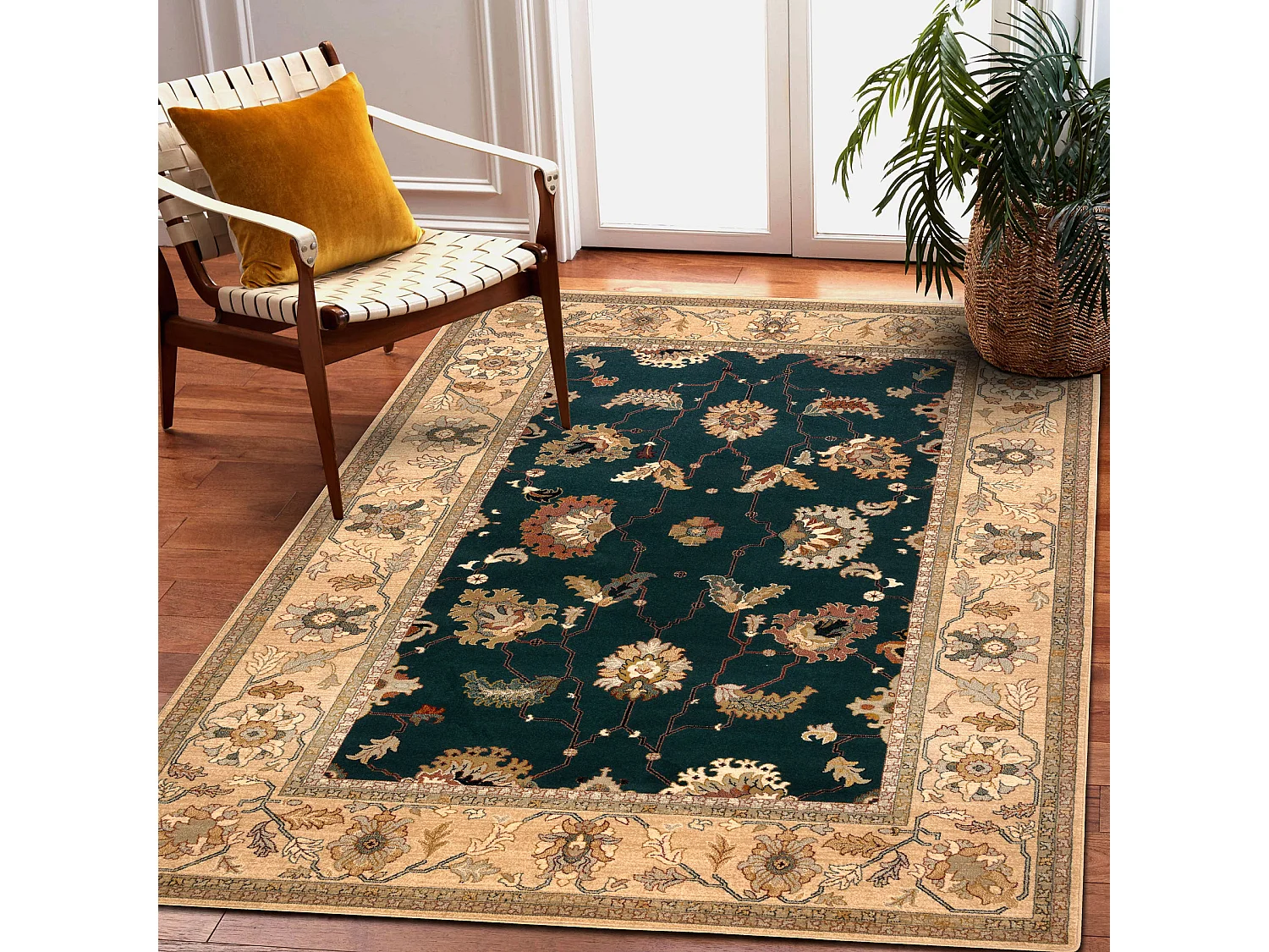 Tapis en laine POLONIA Loare Cadre émeraude 235x350 cm