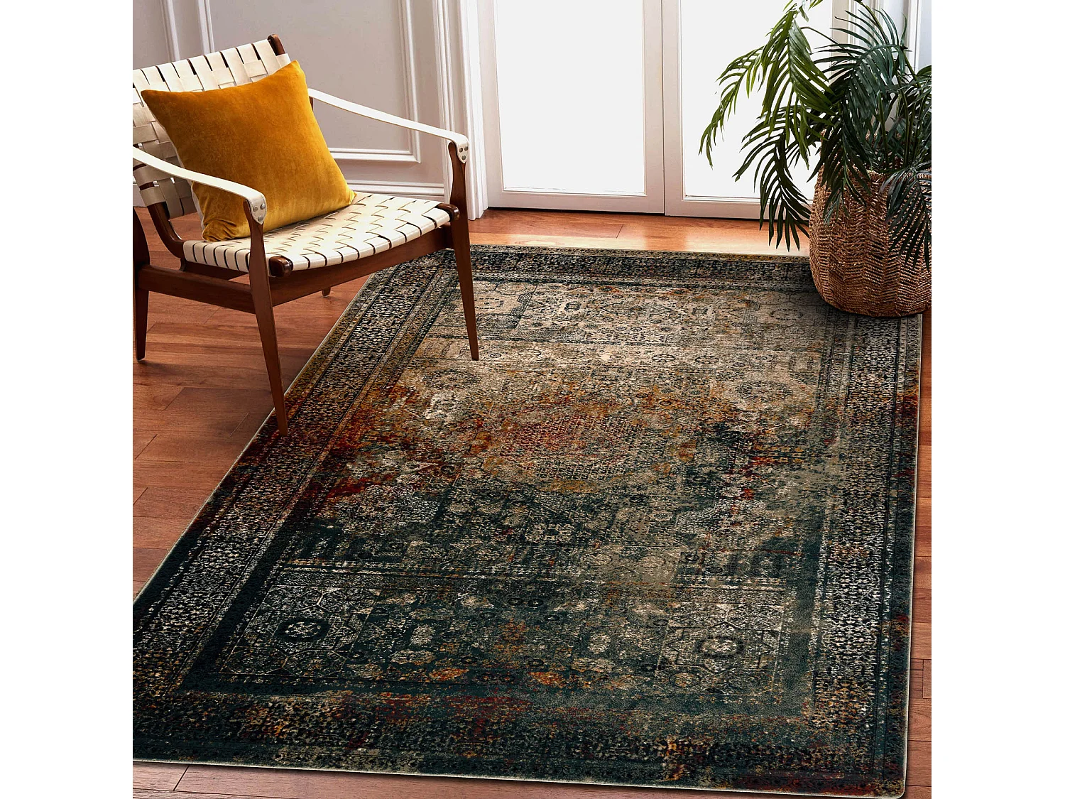 Tapis en laine OMEGA MAMLUK Rosette vintage émeraude 170x235 cm