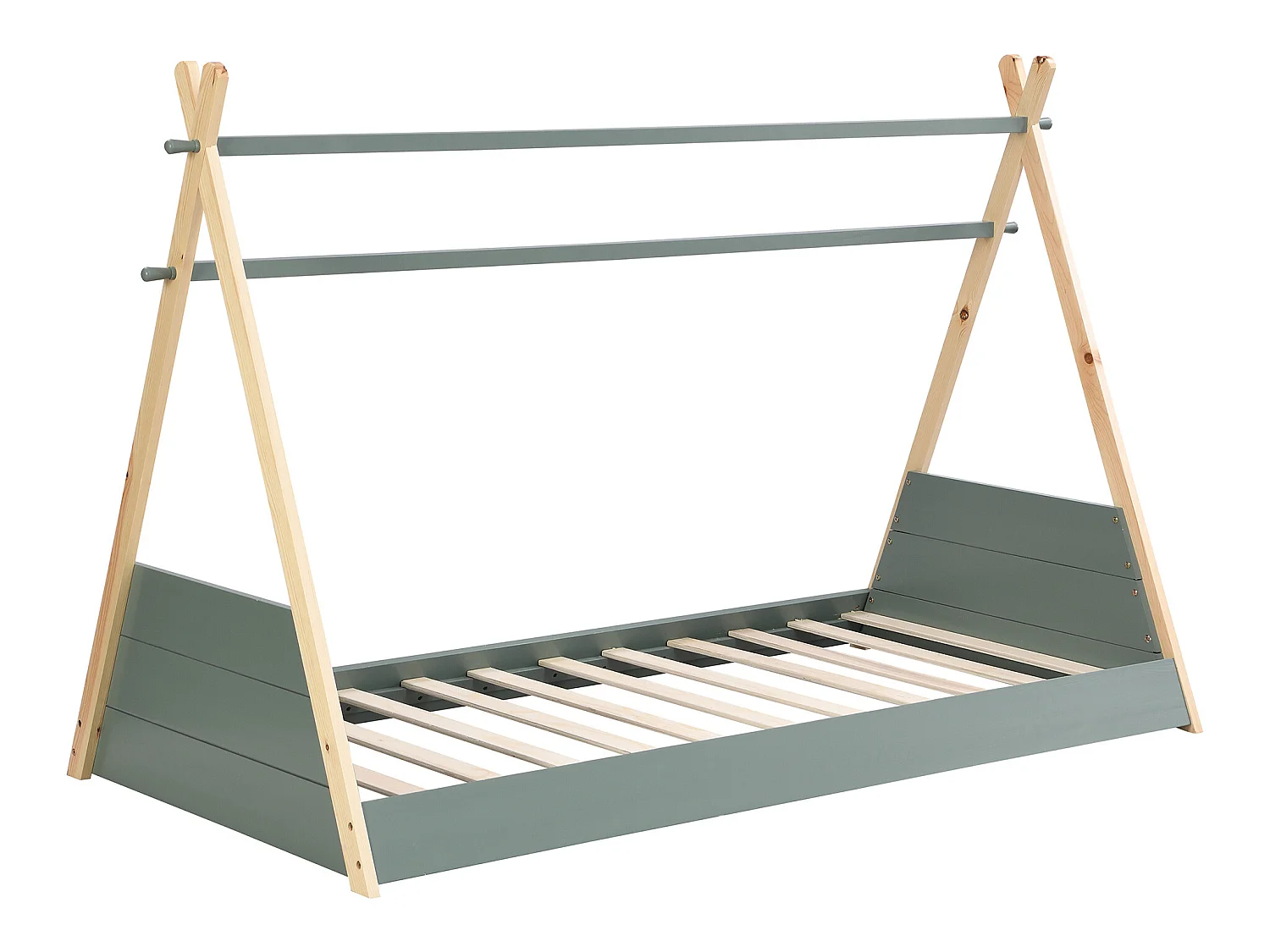 Letto tepee 90 x 190 cm Abete Naturale e Verde + Materasso - SIOUX