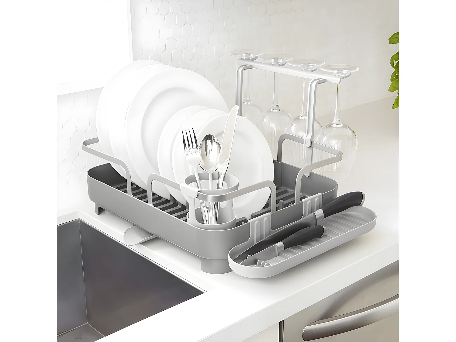 Geschirrabtropfgestell mit abnehmbarem Zubehör