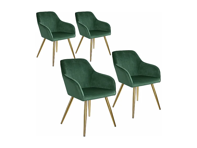Lot de 4 chaises pieds doré siège de salon cuisine salle à manger design élégant velours vert 08_0000111