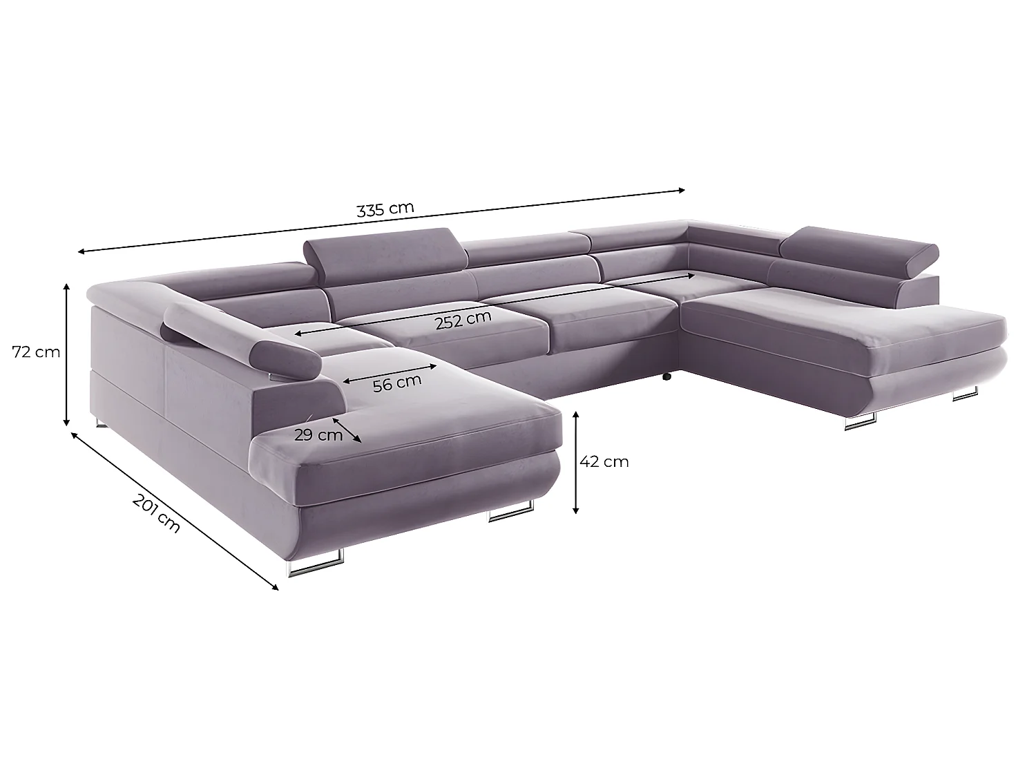 Canapé en U 5 places convertible avec coffre Lyam Lavande