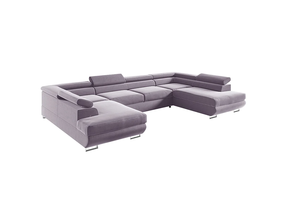 Canapé d'angle convertible 5 places avec coffre en velours violet LYAM