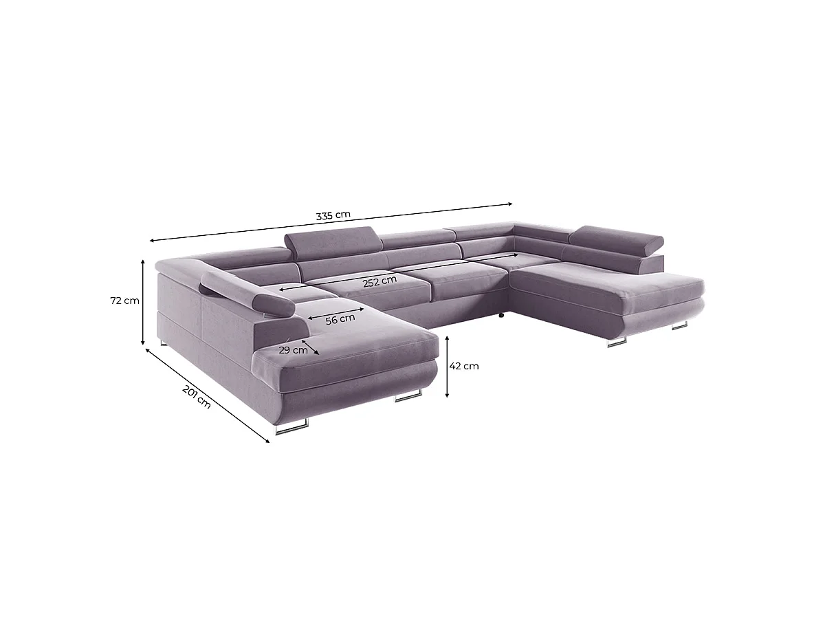 Canapé d'angle convertible 5 places avec coffre en velours violet LYAM