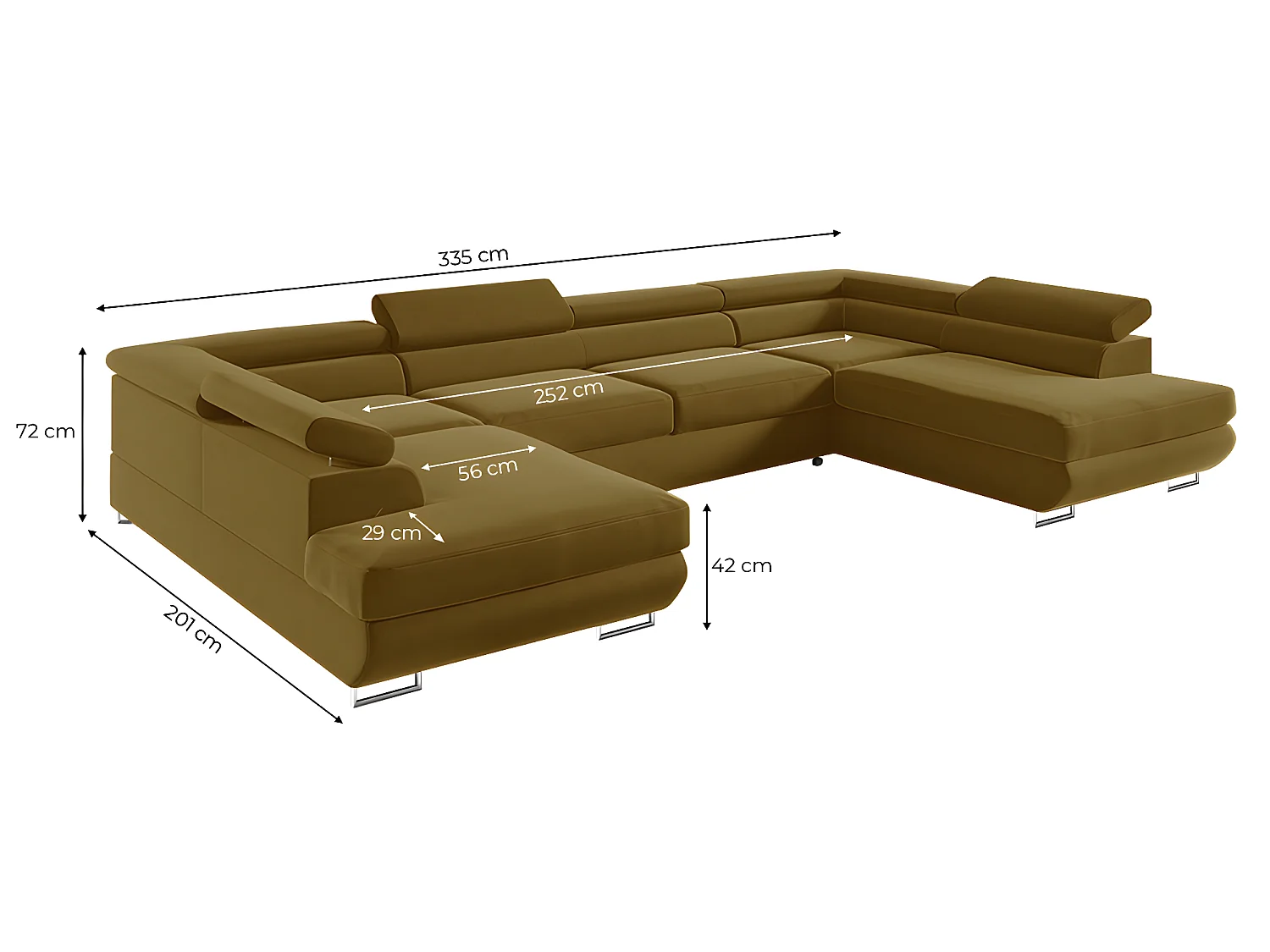 Canapé en U 5 places convertible avec coffre Lyam Moutarde