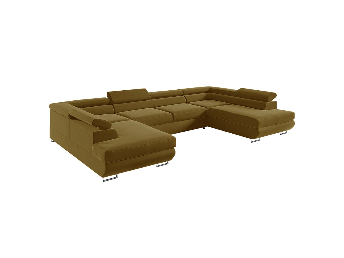 Canapé d'angle convertible 5 places avec coffre en velours jaune LYAM
