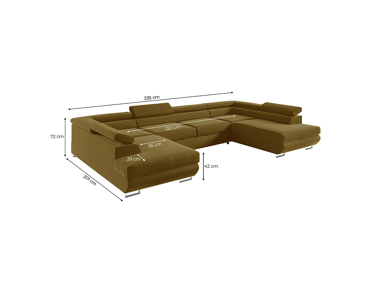 Canapé d'angle convertible 5 places avec coffre en velours jaune LYAM