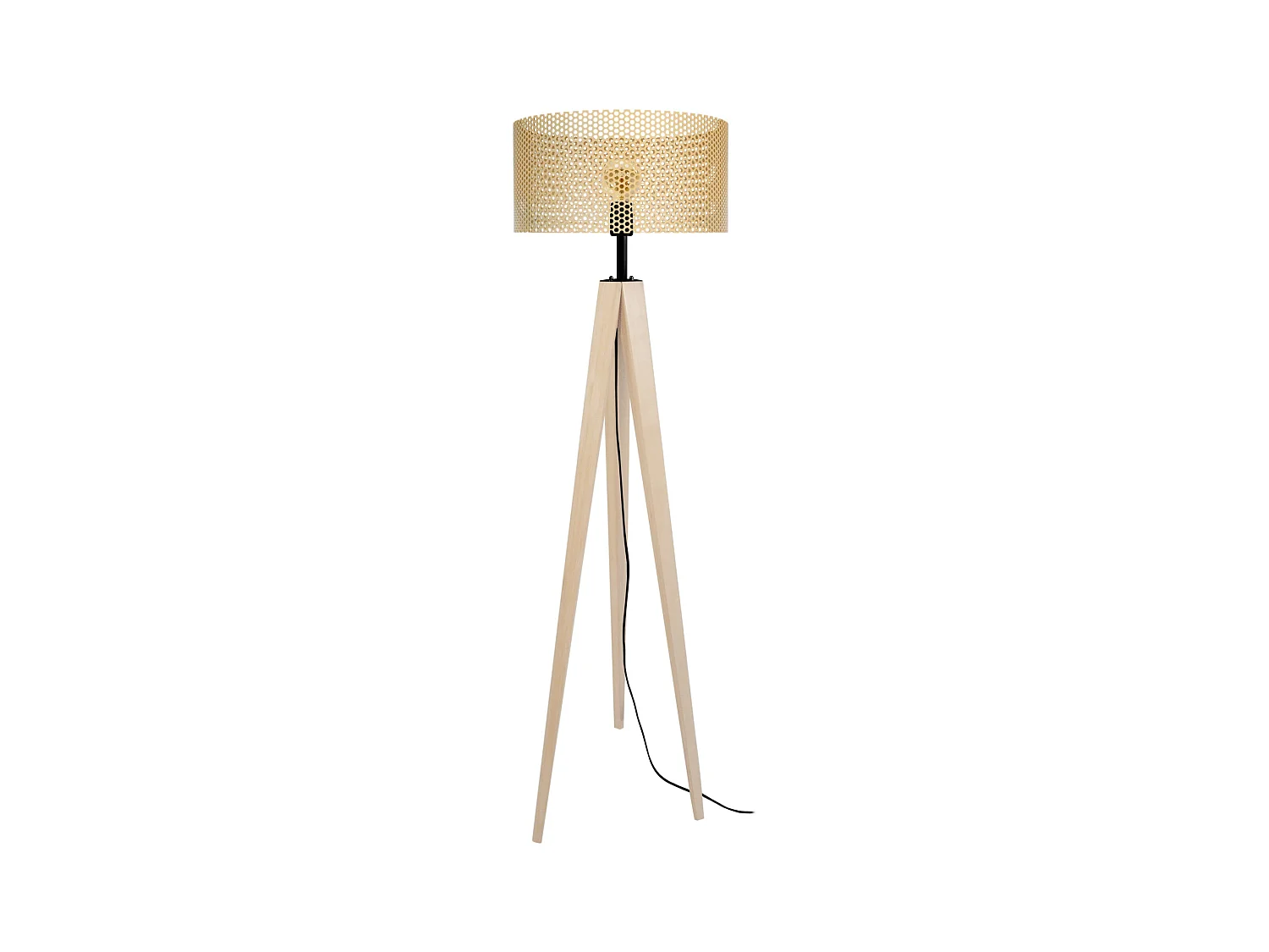 Lampadaire trépied bois  naturel,jaune 160 cm.