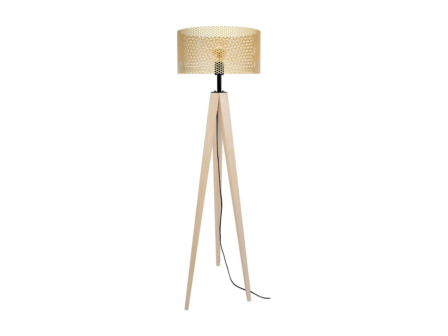 Lampadaire trépied bois  naturel,jaune 160 cm.