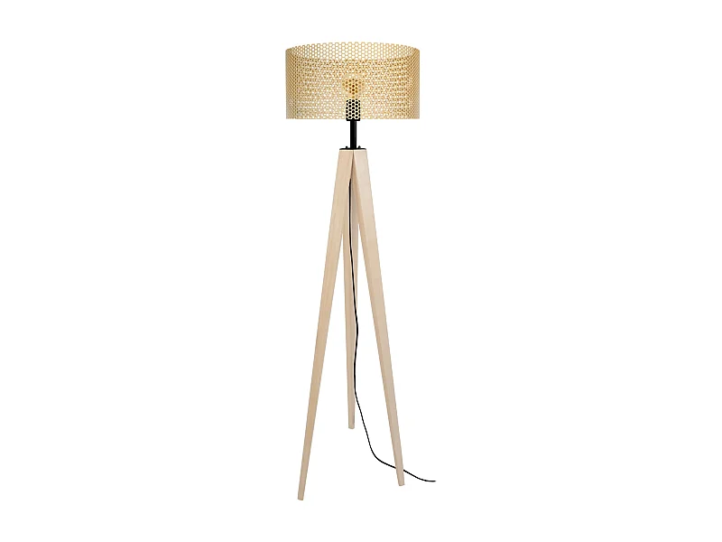 Lampadaire trépied bois  naturel,jaune 160 cm.
