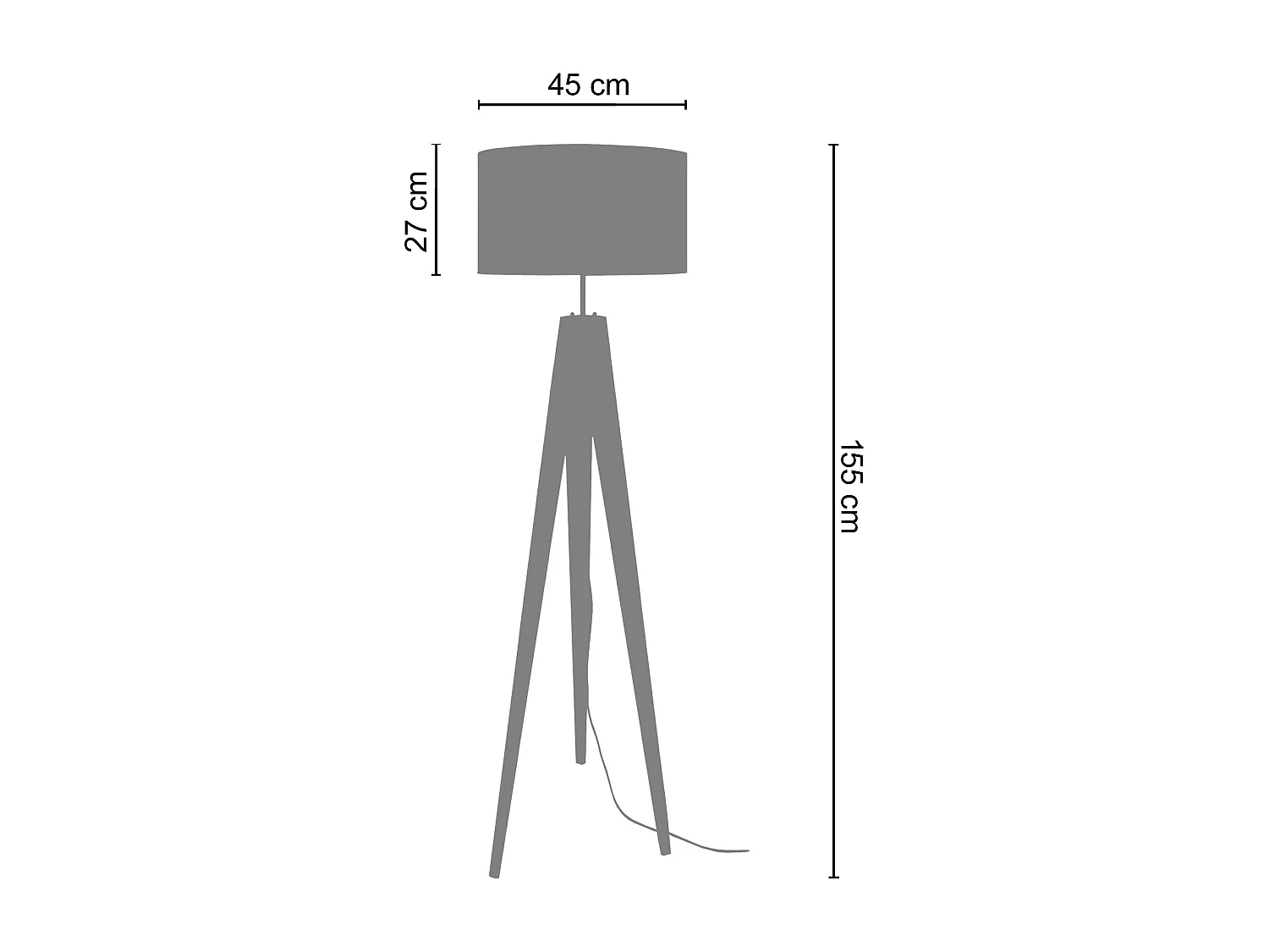 Lampadaire trépied bois  naturel,marron 160 cm.