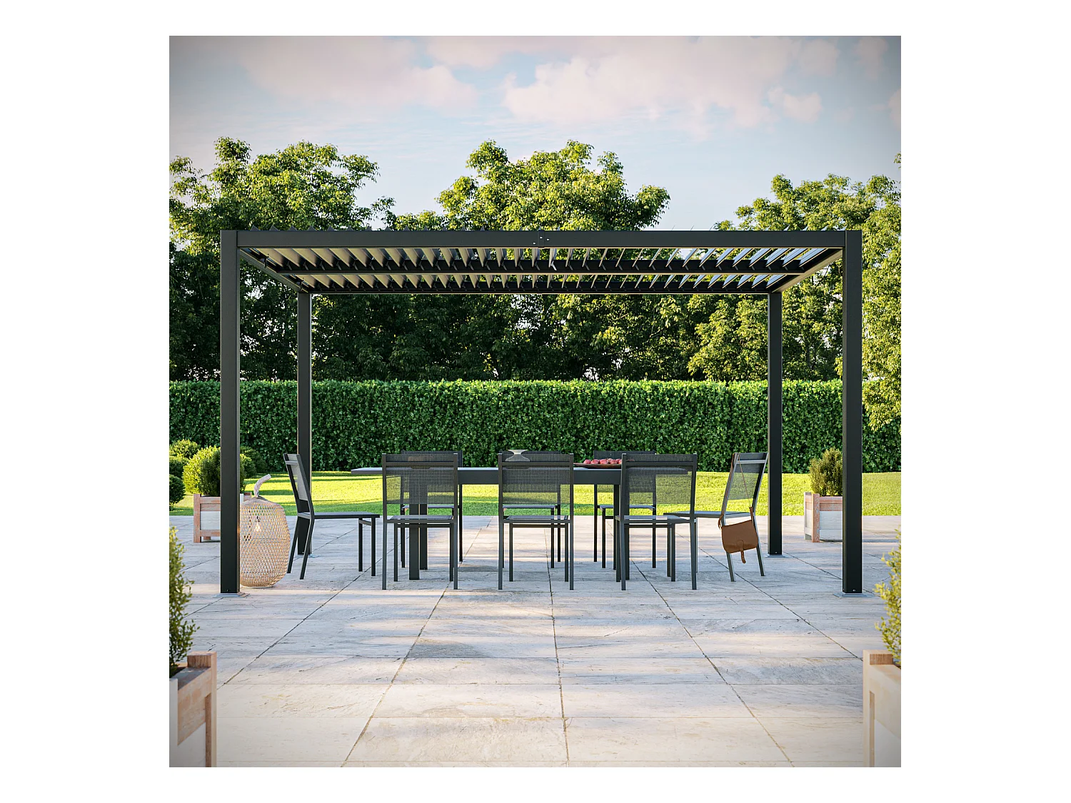 Tonnelle/Pergola bioclimatique lames orientables en aluminium 3x4m - Anthracite - BELAIR