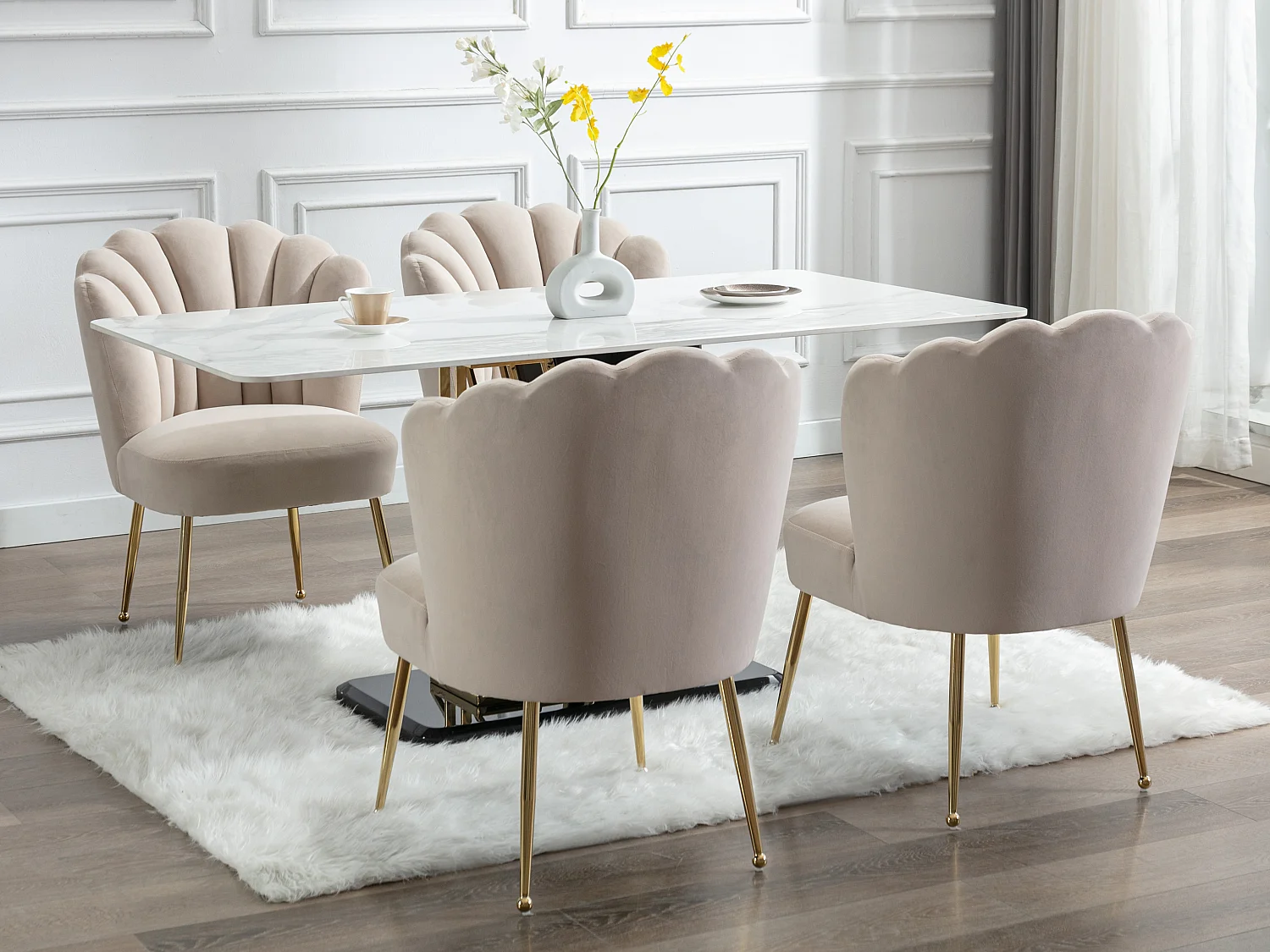 Stuhl 6er-Set - Samt & goldfarbener Stahl - Beige - RUTY von Pascal MORABITO