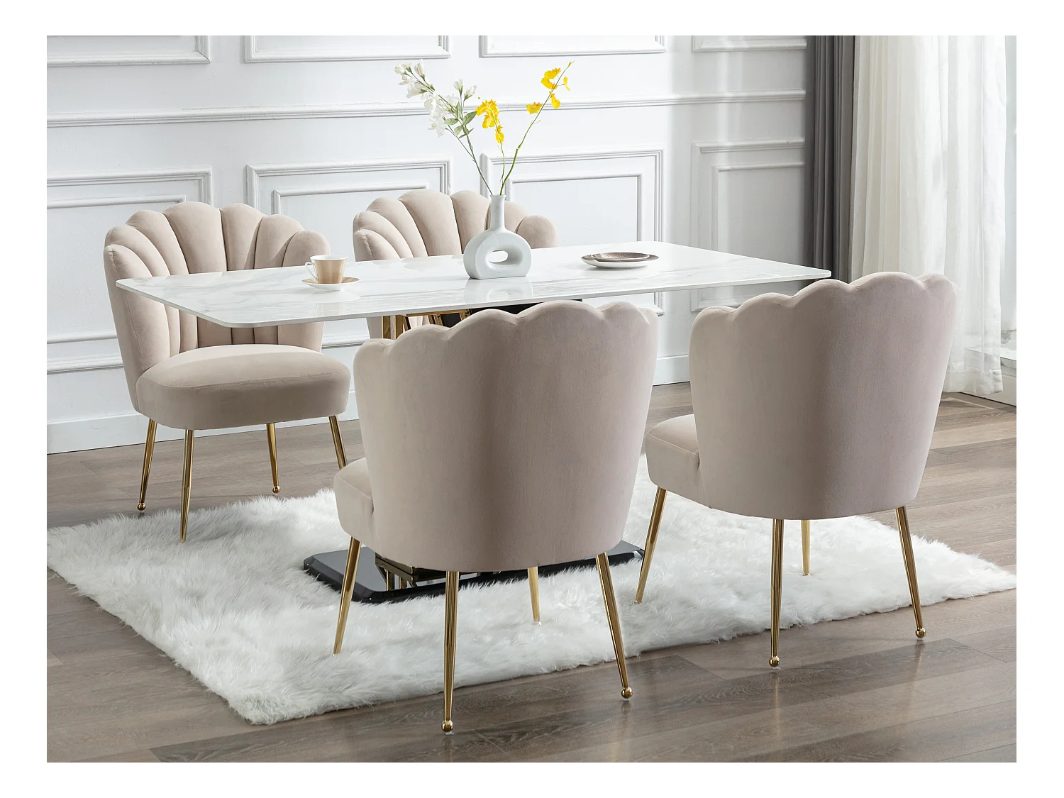 Lot de 6 chaises en velours et acier doré - Beige - RUTY de Pascal MORABITO