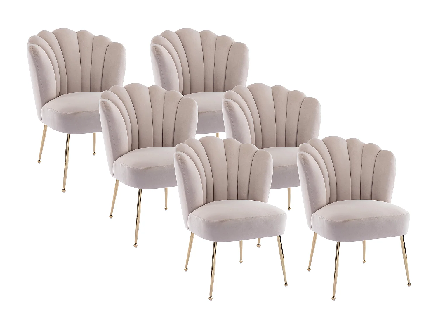 Lot de 6 chaises en velours et acier doré - Beige - RUTY de Pascal MORABITO