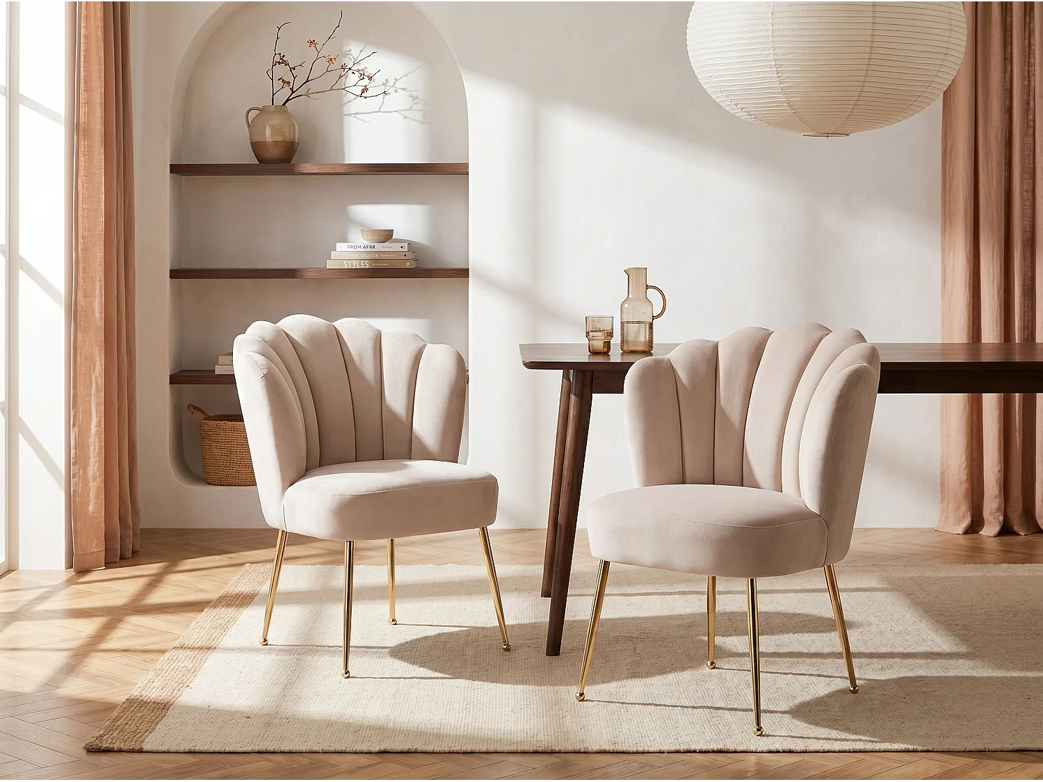 Stuhl 6er-Set - Samt & goldfarbener Stahl - Beige - RUTY von Pascal MORABITO