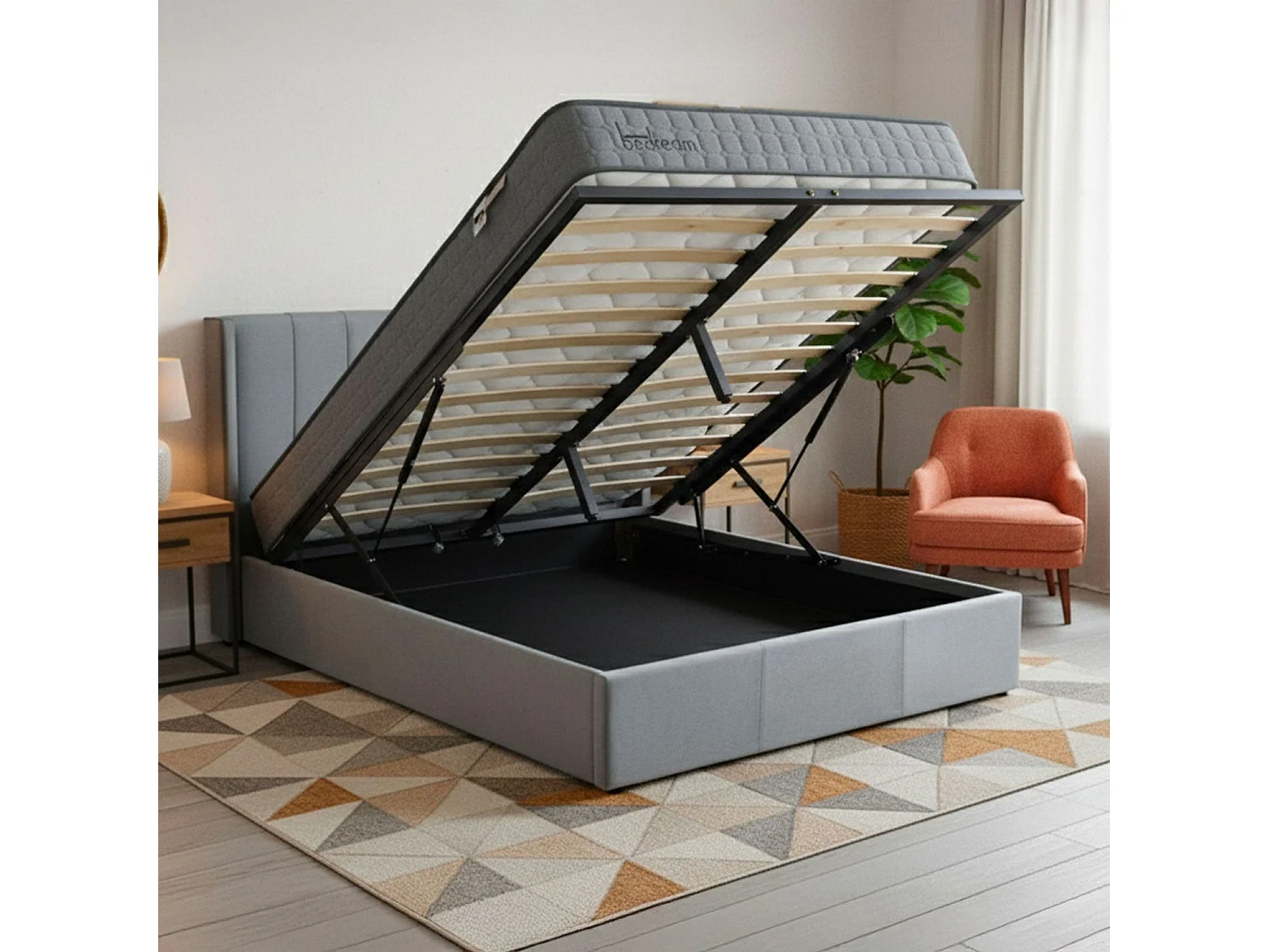 Lit Adulte Sommier Relevable "Fady" 160x200cm Gris