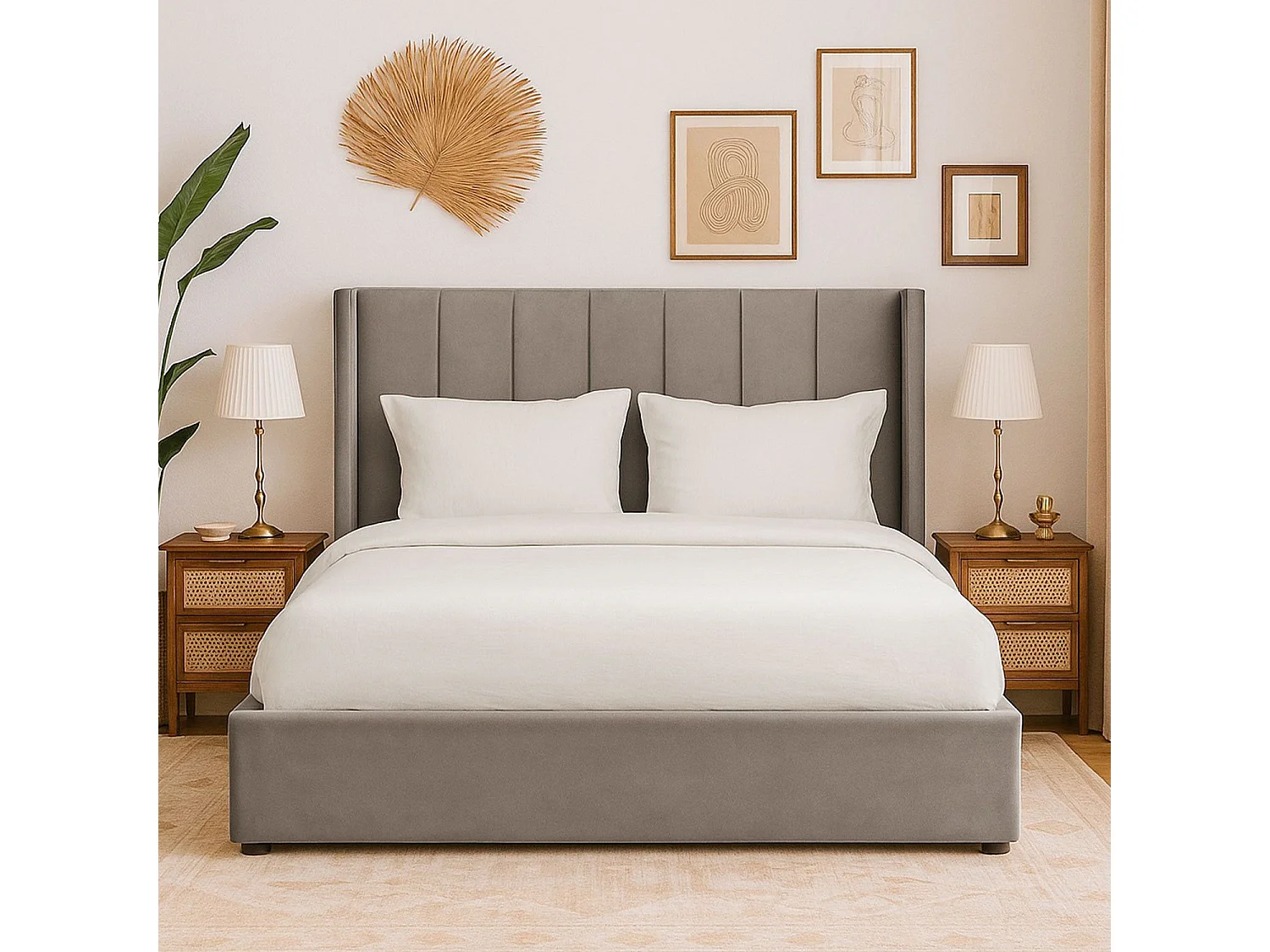 Lit Adulte Sommier Relevable "Fady" 180x200cm Taupe