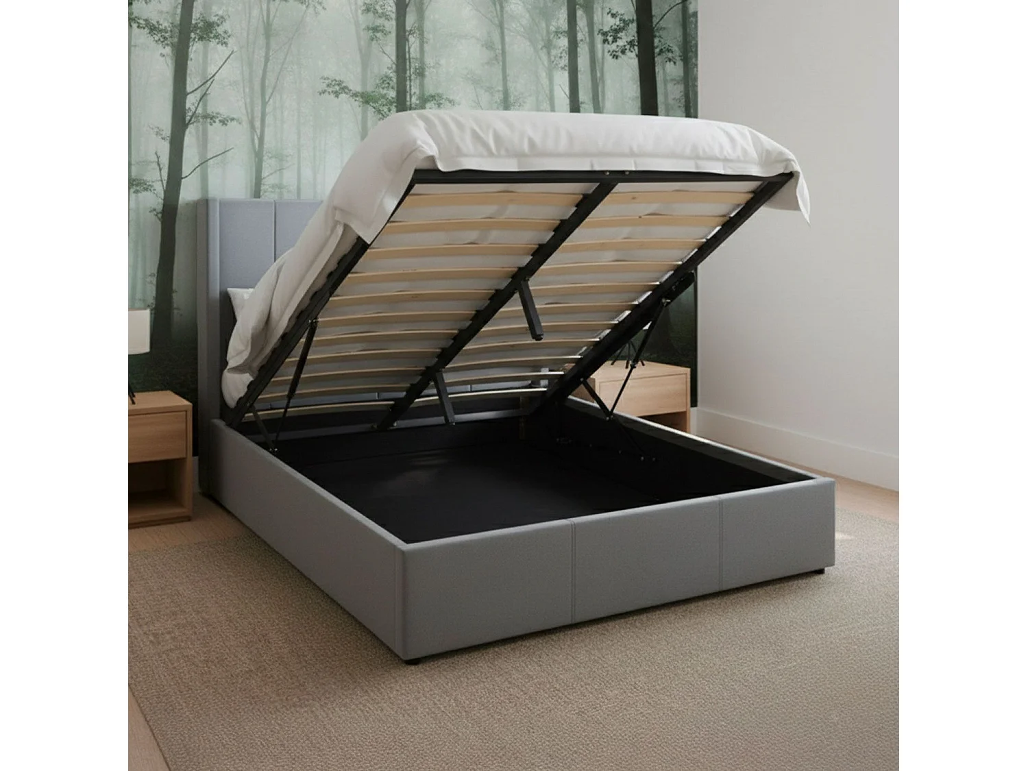 Lit Adulte Sommier Relevable "Fady" 140x190cm Gris