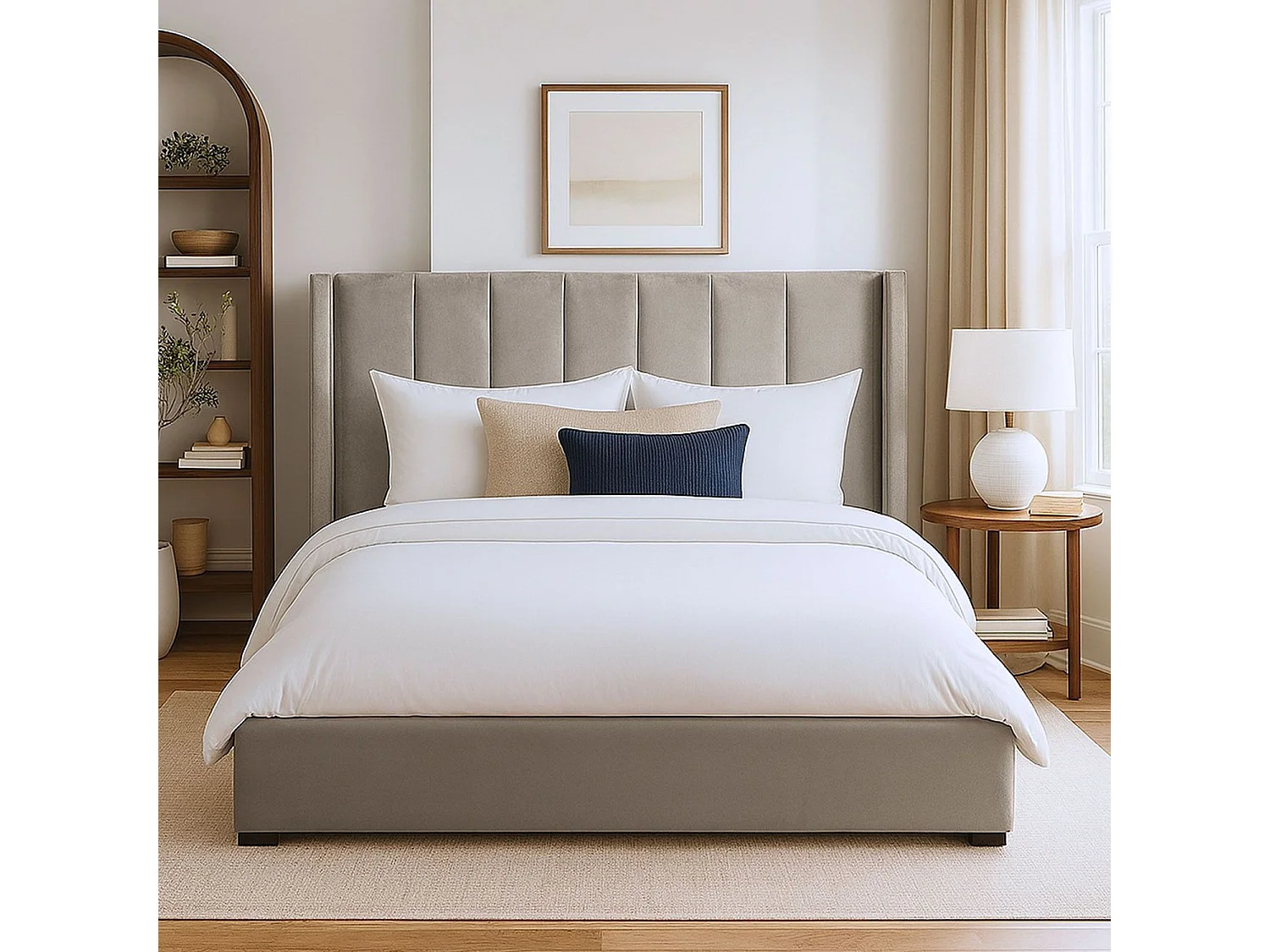 Lit Adulte Sommier Relevable "Fady" 140x190cm Taupe