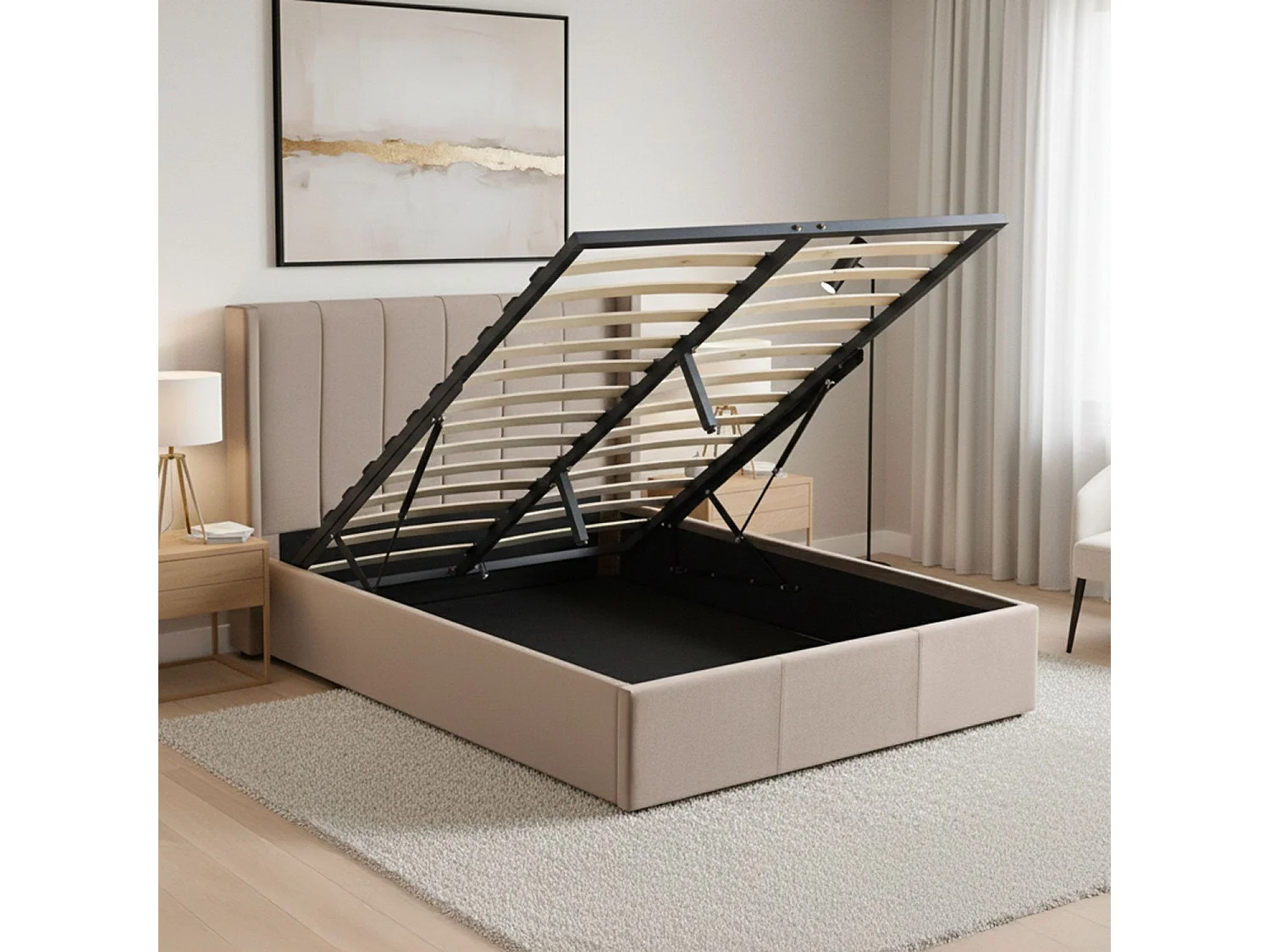 Lit Adulte Sommier Relevable "Fady" 140x190cm Taupe