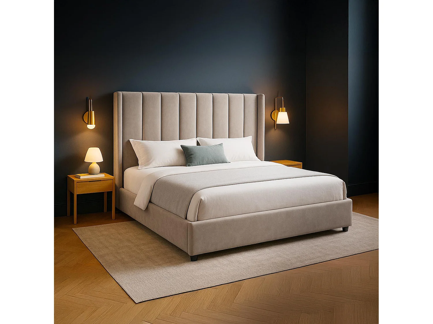 Lit Adulte Sommier Relevable "Fady" 160x200cm Taupe