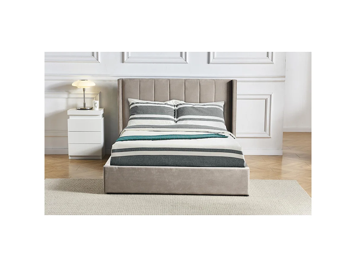 Lit Adulte Sommier Relevable "Fady" 160x200cm Taupe